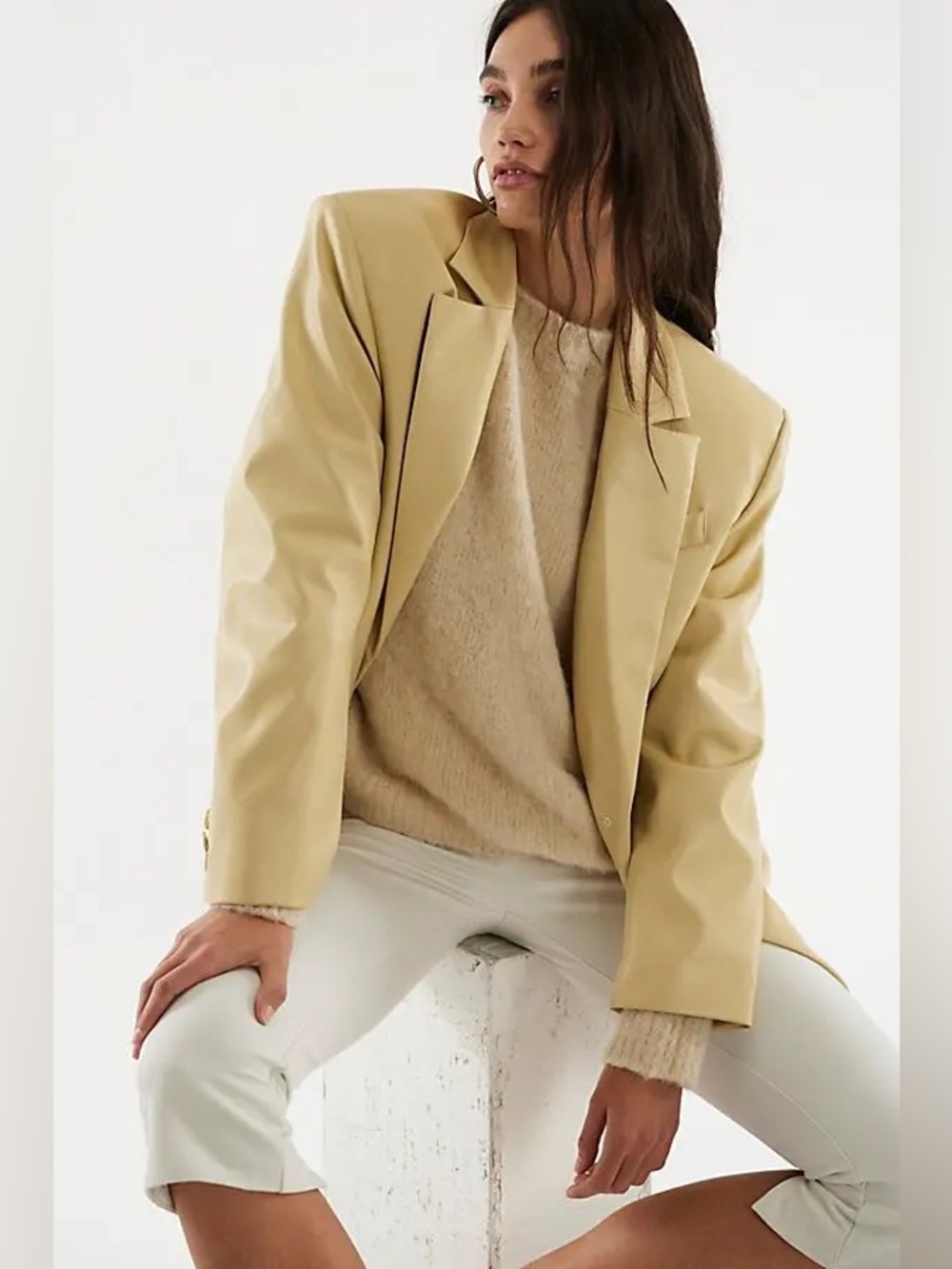 Stand Studio Emmie Blazer Faux Leather Lush Yellow Pina Colada XS